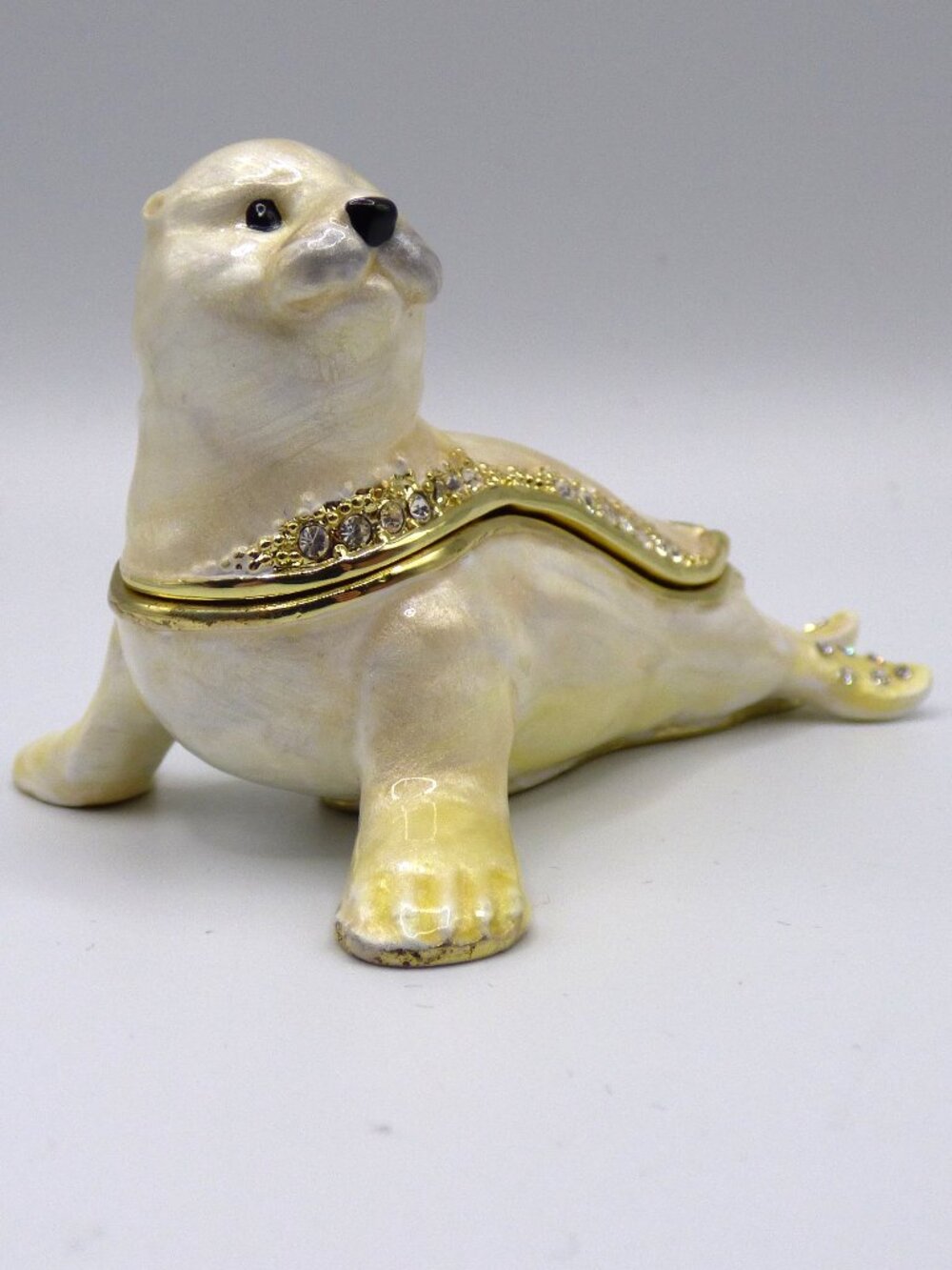 KEREN KOPAL Seal Enamel Trinket Box with Austrian Crystals